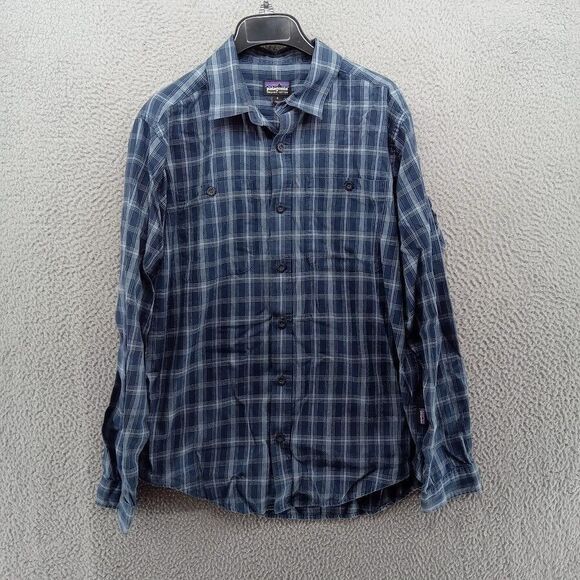 Patagonia Other - Patagonia Shirt Mens Small Blue Plaid Organic Cotton Flannel Double Pocket 53837